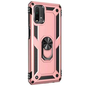 Microsonic Xiaomi Redmi Note 9 4G Kılıf Military Ring Holder Rose Gold