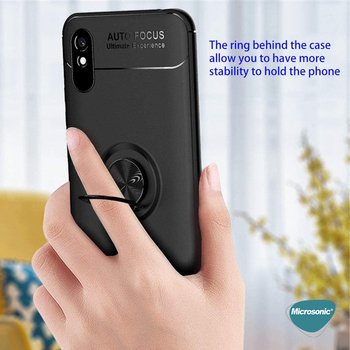 Microsonic Xiaomi Redmi 9A Kılıf Kickstand Ring Holder Kırmızı