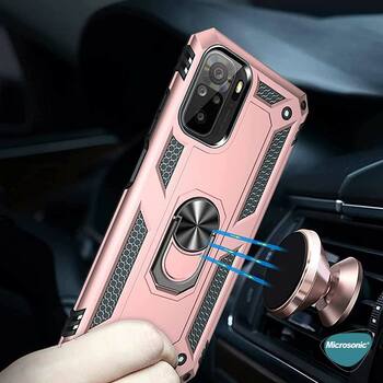 Microsonic Xiaomi Redmi Note 10 Kılıf Military Ring Holder Rose Gold