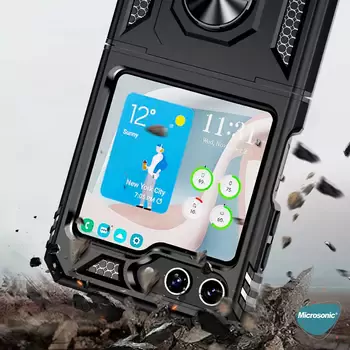 Microsonic Samsung Galaxy Z Flip 7 FE Kılıf Military Ring Holder Kırmızı