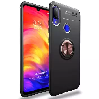 Microsonic Xiaomi Redmi Note 7 Pro Kılıf Kickstand Ring Holder Siyah Rose