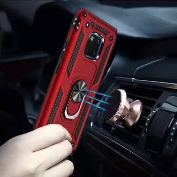 Microsonic Huawei Mate 20 Pro Kılıf Military Ring Holder Lacivert