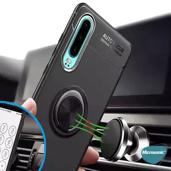 Microsonic Huawei P30 Kılıf Kickstand Ring Holder Siyah