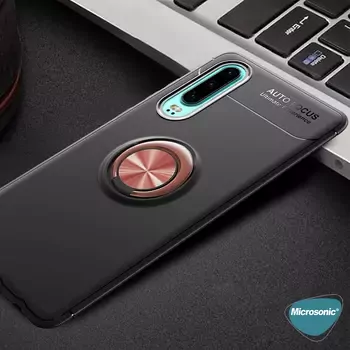 Microsonic Huawei P30 Kılıf Kickstand Ring Holder Lacivert