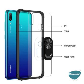 Microsonic Huawei Y7 Prime 2019 Kılıf Grande Clear Ring Holder Siyah