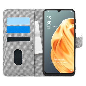 Microsonic Oppo A91 Kılıf Fabric Book Wallet Gri