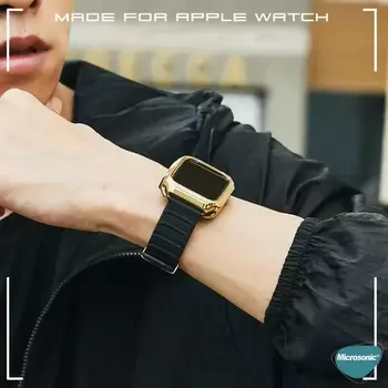 Microsonic Apple Watch 6 44mm Kordon Fullbody Quadra Resist Siyah Gold