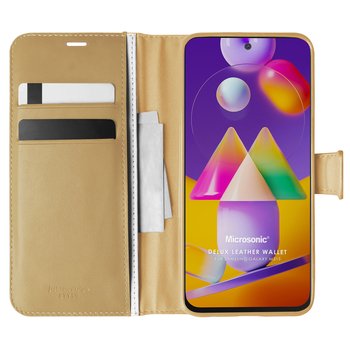 Microsonic Samsung Galaxy M31s Kılıf Delux Leather Wallet Gold