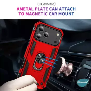 Microsonic Apple iPhone 17 Pro Max Kılıf Military Ring Holder Kırmızı