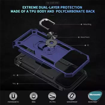 Microsonic Apple iPhone 17 Pro Max Kılıf Military Ring Holder Kırmızı