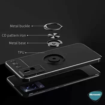 Microsonic Vivo V21 Kılıf Kickstand Ring Holder Siyah