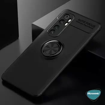 Microsonic Xiaomi Mi Note 10 Lite Kılıf Kickstand Ring Holder Siyah Rose