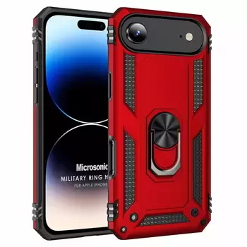 Microsonic Apple iPhone 17 Air Kılıf Military Ring Holder Kırmızı