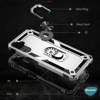 Microsonic Samsung Galaxy S25 Plus Kılıf Military Ring Holder Kırmızı