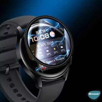 Microsonic Huawei Watch 3 Tam Kaplayan Temperli Cam Full Ekran Koruyucu Siyah