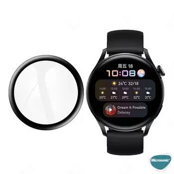 Microsonic Huawei Watch 3 Tam Kaplayan Temperli Cam Full Ekran Koruyucu Siyah