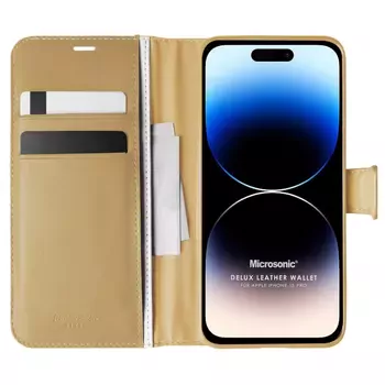 Microsonic Apple iPhone 15 Pro Kılıf Delux Leather Wallet Gold