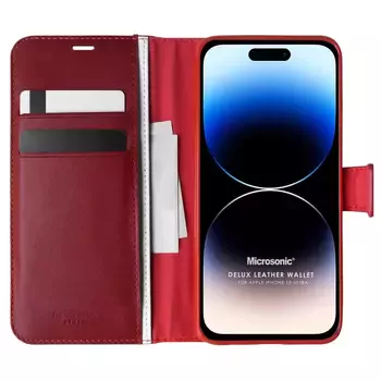 Microsonic Apple iPhone 15 Pro Max Kılıf Delux Leather Wallet Kırmızı