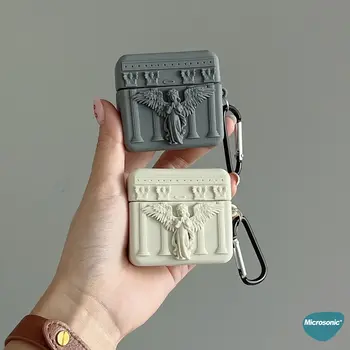 Microsonic Airpods Pro 3 Kılıf Cartoon Figürlü Silikon Praying Angel Gri