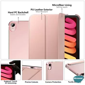 Microsonic Apple iPad Mini 7 Kılıf (A2993-A2995) Slim Translucent Back Smart Cover Rose Gold