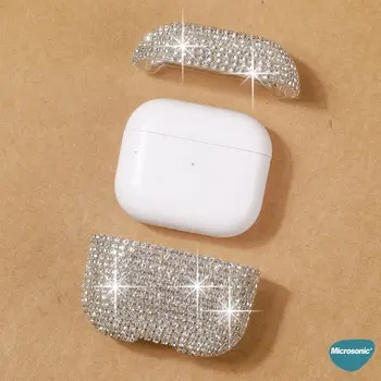 Microsonic Airpods Pro 3 Kılıf Diamond Swarovski Görünümlü Taşlı Gümüş