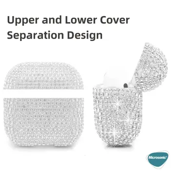 Microsonic Airpods Pro 3 Kılıf Diamond Swarovski Görünümlü Taşlı Gümüş