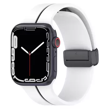 Microsonic Apple Watch Series 10 46mm Kordon Ribbon Line Beyaz Siyah