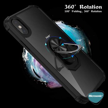 Microsonic Apple iPhone XS Kılıf Grande Clear Ring Holder Siyah