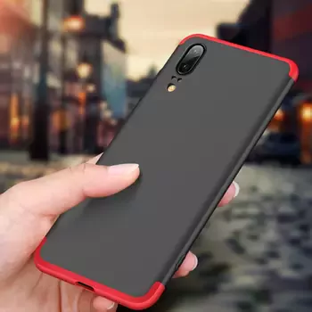 Microsonic Huawei P20 Kılıf Double Dip 360 Protective Siyah Kırmızı