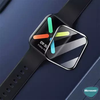 Microsonic Oppo Watch 46mm Tam Kaplayan Temperli Cam Full Ekran Koruyucu Siyah