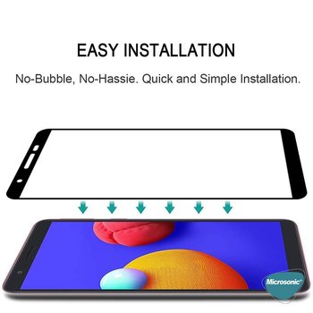 Microsonic Samsung Galaxy A01 Core Kavisli Temperli Cam Ekran Koruyucu Film Siyah