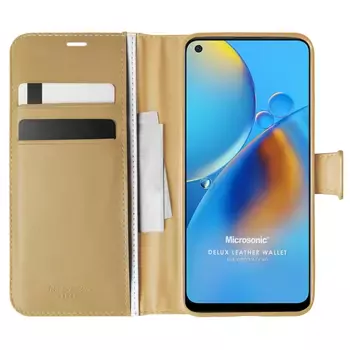 Microsonic Oppo A74 4G Kılıf Delux Leather Wallet Gold