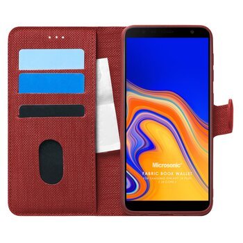 Microsonic Samsung Galaxy J4 Plus Kılıf Fabric Book Wallet Kırmızı