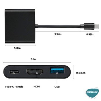 Microsonic Type-C to HDTV Multi-Adapter 3 in 1 HDMI & USB & Type-C Macbook Kablo Adaptör Siyah