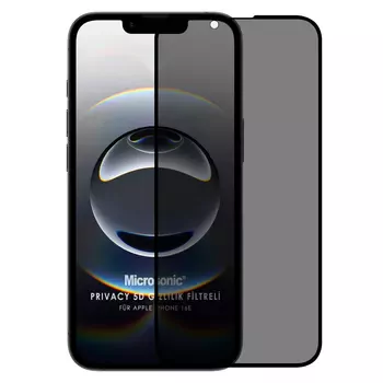Microsonic Apple iPhone 16e Privacy 5D Gizlilik Filtreli Cam Ekran Koruyucu Siyah
