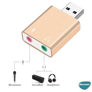 Microsonic USB Sound Card, USB to 3.5mm Kulaklık ve Mikrofon Çevirici Adaptör Gold