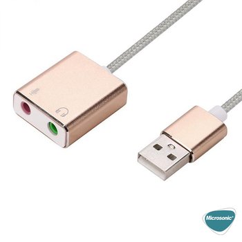 Microsonic USB Sound Card Kablo, USB to 3.5mm Kulaklık ve Mikrofon Çevirici Adaptör Rose Gold