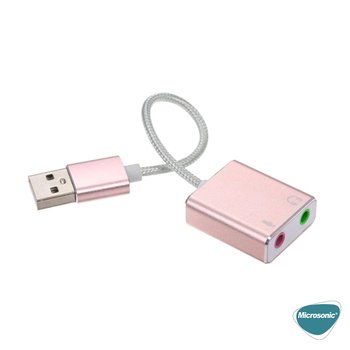 Microsonic USB Sound Card Kablo, USB to 3.5mm Kulaklık ve Mikrofon Çevirici Adaptör Rose Gold