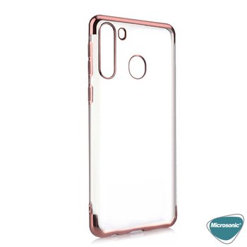 Microsonic Samsung Galaxy A21 Kılıf Skyfall Transparent Clear Rose Gold