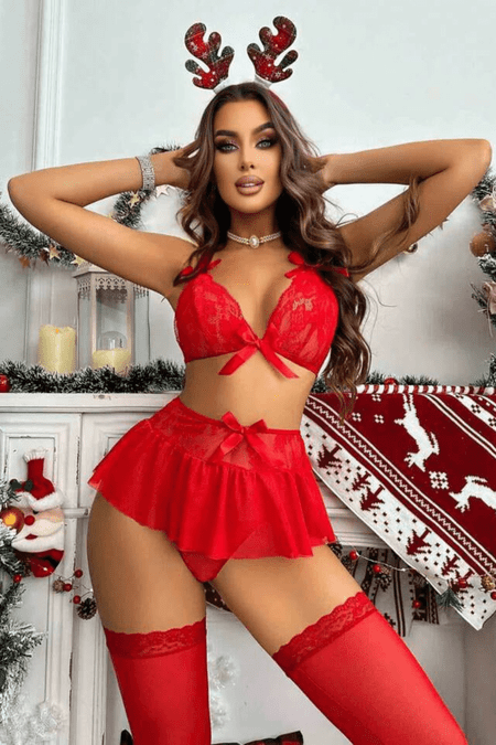 YNT Kırmızı Yüksek Bel Etekli Yılbaşı Kostüm 16048
