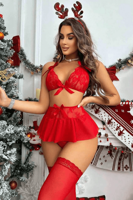 YNT Kırmızı Yüksek Bel Etekli Yılbaşı Kostüm 16048