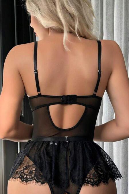 YNT Siyah Dantelli Etekli Babydoll Takım 16511