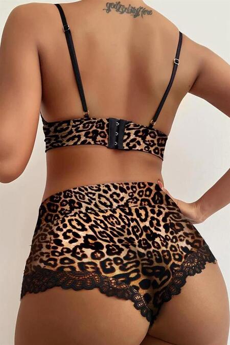 Bella Notte Leopar Seksi Çok Şık Yüksek Bel Şortlu Takım 18501