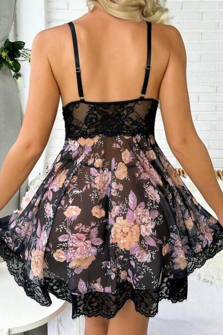 YNT Siyah Desenli Mini Gecelik 15700