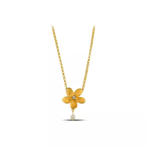 İncili Çin Gülü Tasarım Kolye