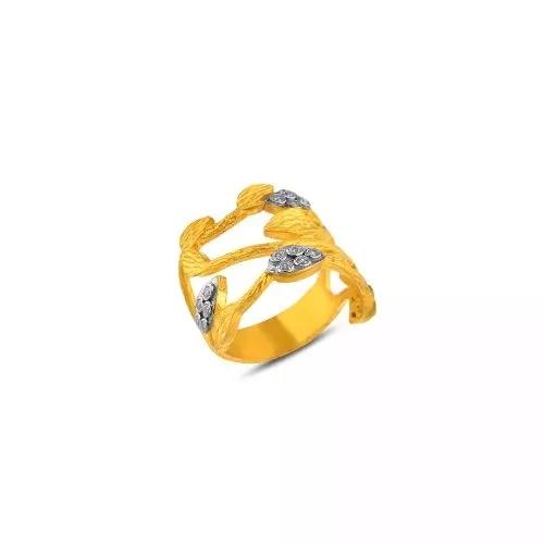 Taşlı Yaprak Motifli Yüzük