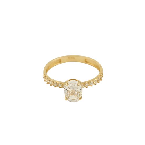 ALTIN KENAR TAŞLI OVAL TEKTAŞ YÜZÜK