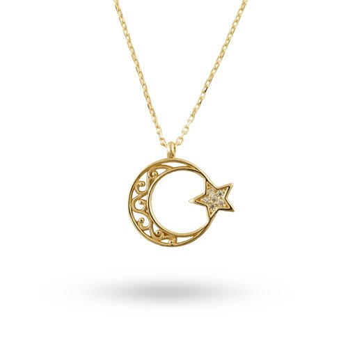 TAŞLI AY YILDIZ KOLYE