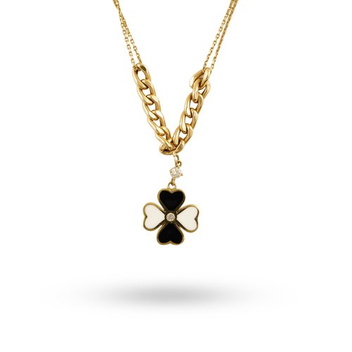 SİYAH BEYAZ MİNELİ YONCA KOLYE