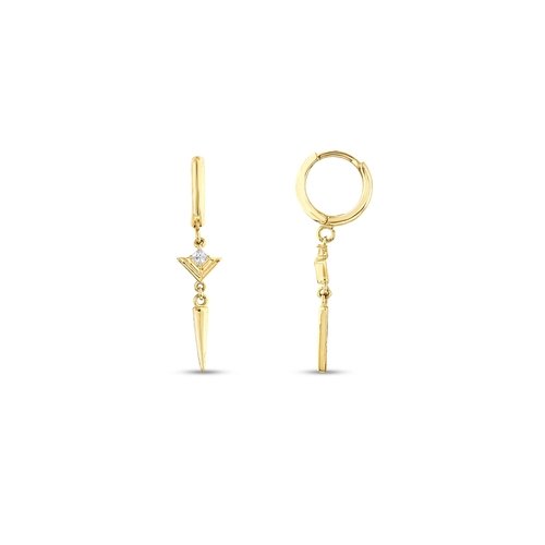 Taşlı Üçgen Düz Çubuklu Halka Küpe